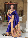 Vedant Vastram Soft Litchi Silk Paithani Jacquard Saree - Violet | Grocsy