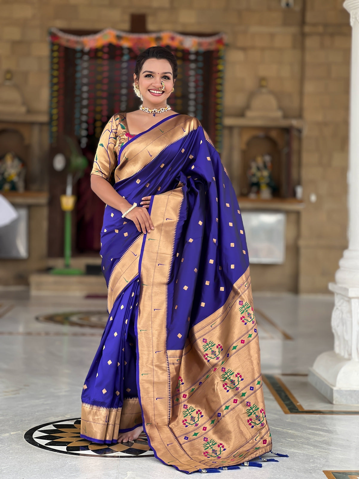 Vedant Vastram Soft Litchi Silk Paithani Jacquard Saree - Violet | Grocsy
