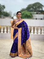 Vedant Vastram Soft Litchi Silk Paithani Jacquard Saree - Violet | Grocsy