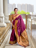 Vedant Vastram Soft Litchi Silk Paithani Jacquard Saree - Wine | Grocsy