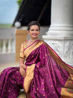 Vedant Vastram Soft Litchi Silk Paithani Jacquard Saree - Wine | Grocsy