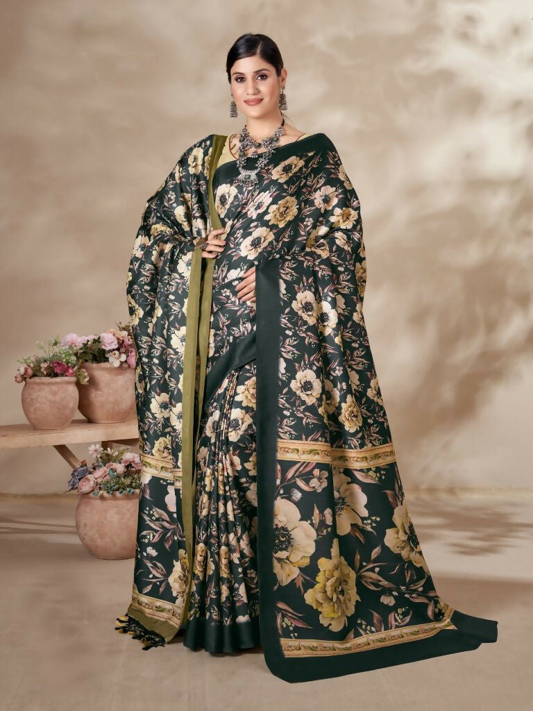 Aayaa Designer Winter Collection Printed Saree With Shawl - Multi Color | Grocsy
