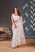 Teeya Creation Baby Pink Color Butterfly Net Heavy Work Saree | Grocsy