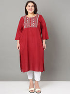 Sztori Plus Size Floral Yoke Design Mirror Work Straight Kurta | Grocsy
