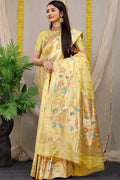 Anaita Cream Woven Design Pure Silk Banarasi Saree With Blouse | Grocsy