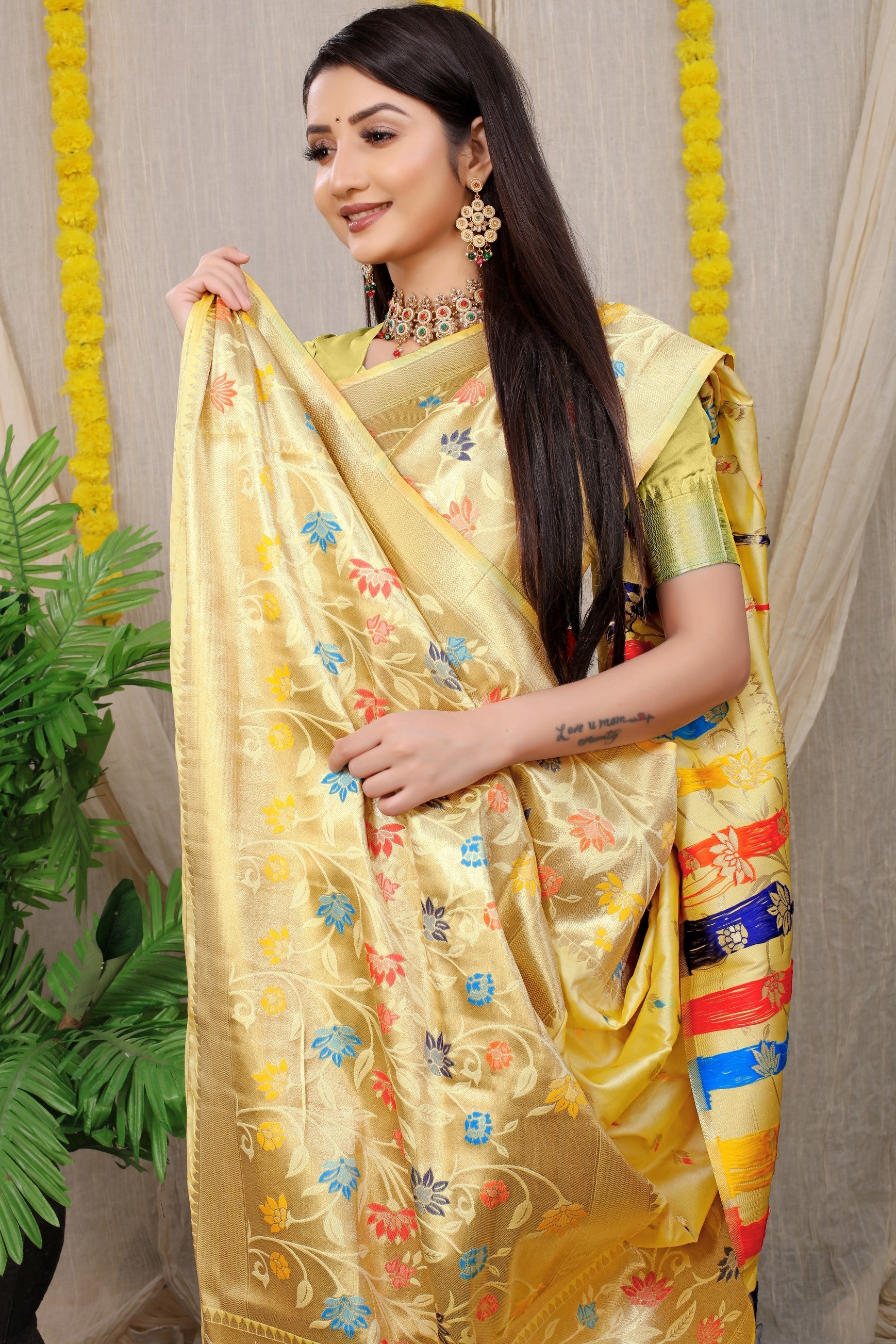 Anaita Cream Woven Design Pure Silk Banarasi Saree With Blouse | Grocsy