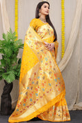 Anaita Mustard Woven Design Pure Silk Banarasi Saree With Blouse | Grocsy