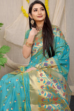 Anaita Sky Woven Design Pure Silk Banarasi Saree With Blouse | Grocsy