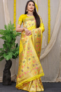 Anaita Yellow Woven Design Pure Silk Banarasi Saree With Blouse | Grocsy