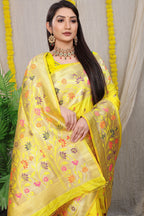 Anaita Yellow Woven Design Pure Silk Banarasi Saree With Blouse | Grocsy