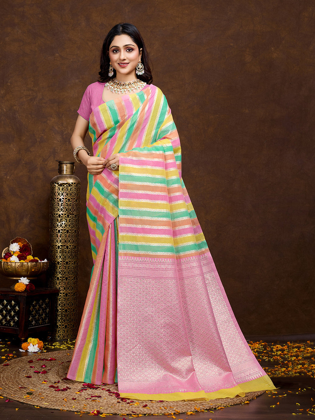 Vedant Vastram Jacquard Work Fancy Bollywood Saree - Pink | Grocsy
