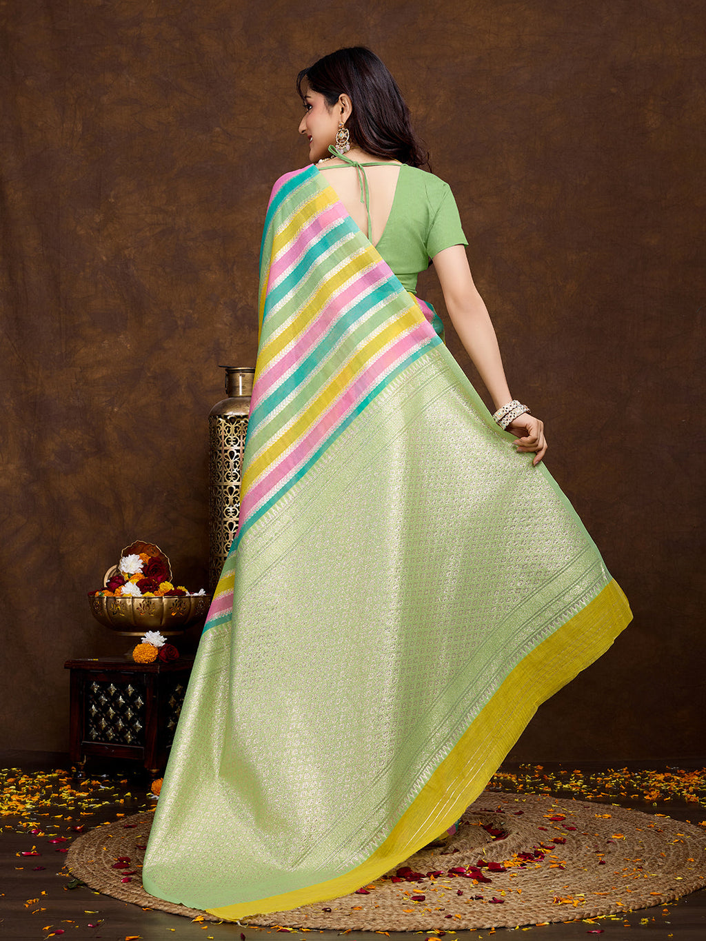 Vedant Vastram Jacquard Work Fancy Bollywood Saree - Pista | Grocsy