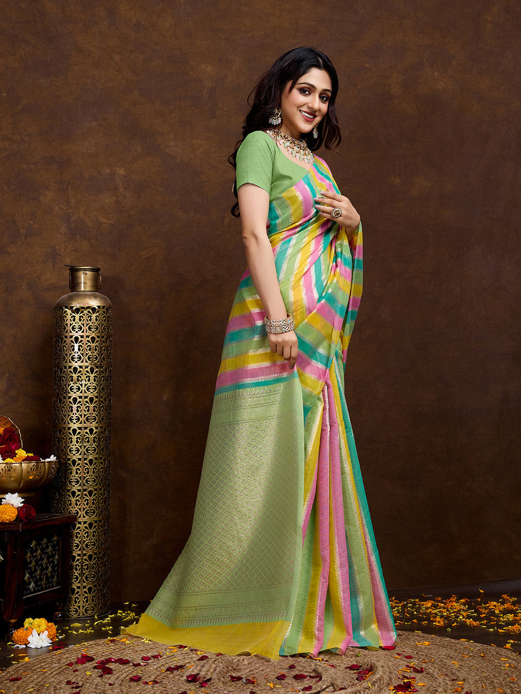 Vedant Vastram Jacquard Work Fancy Bollywood Saree - Pista | Grocsy