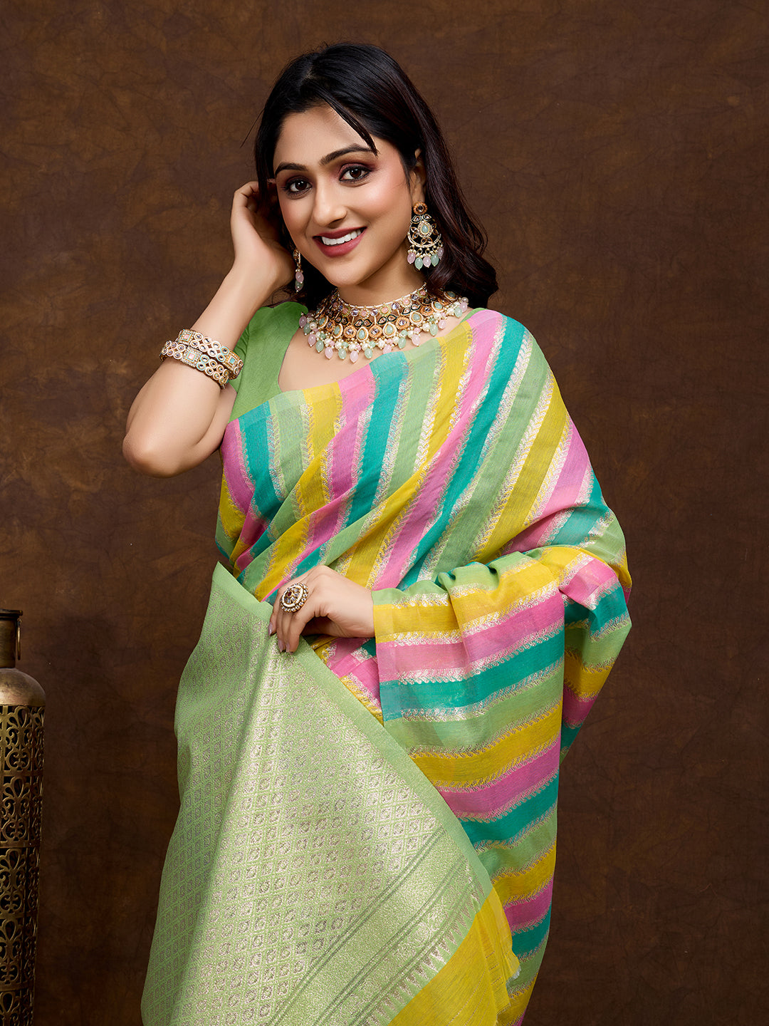 Vedant Vastram Jacquard Work Fancy Bollywood Saree - Pista | Grocsy