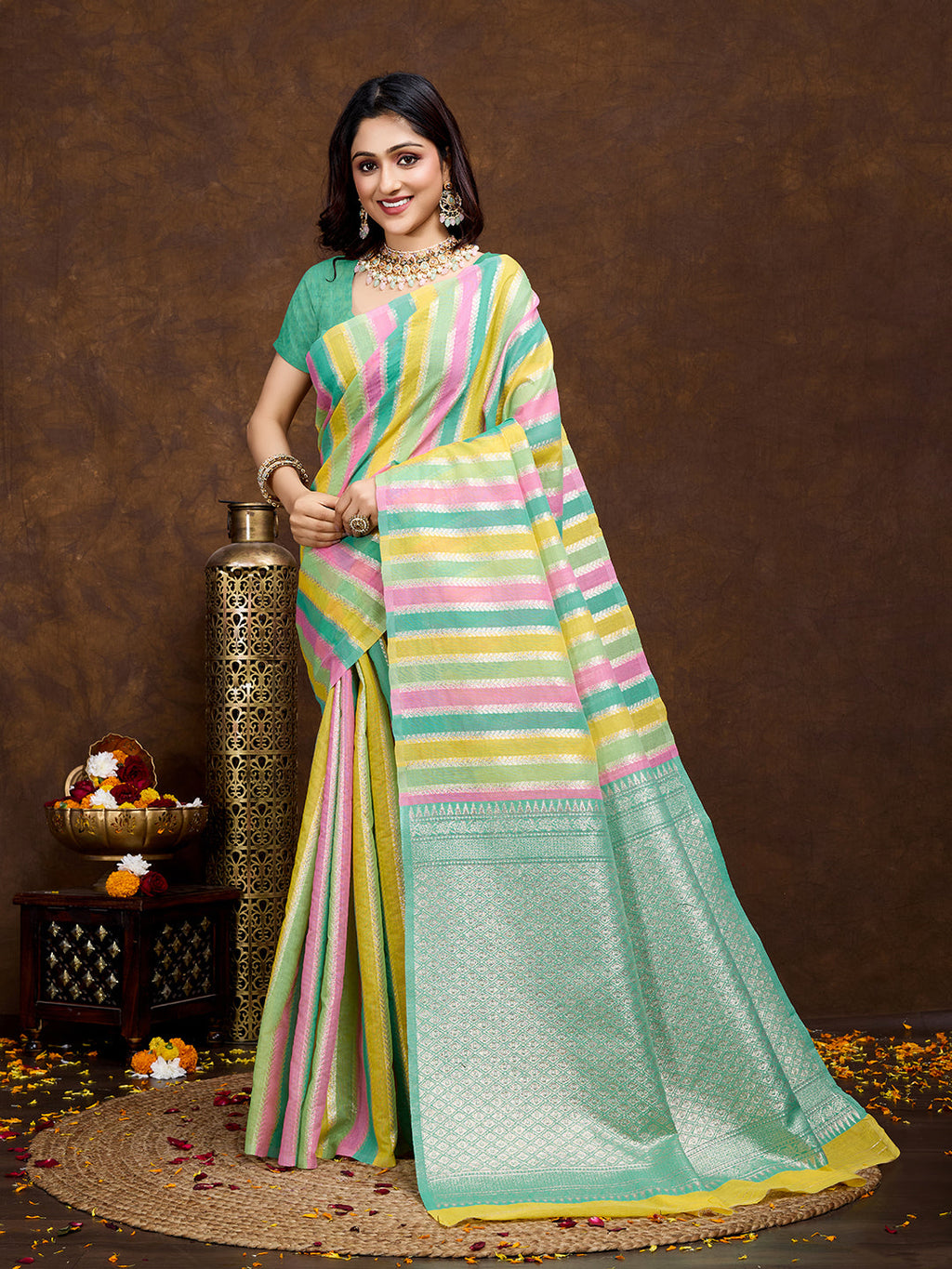 Vedant Vastram Jacquard Work Fancy Bollywood Saree - Seegreen | Grocsy