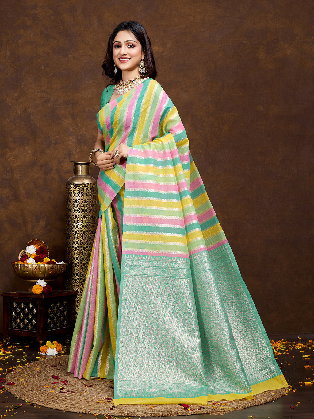 Vedant Vastram Jacquard Work Fancy Bollywood Saree - Seegreen | Grocsy