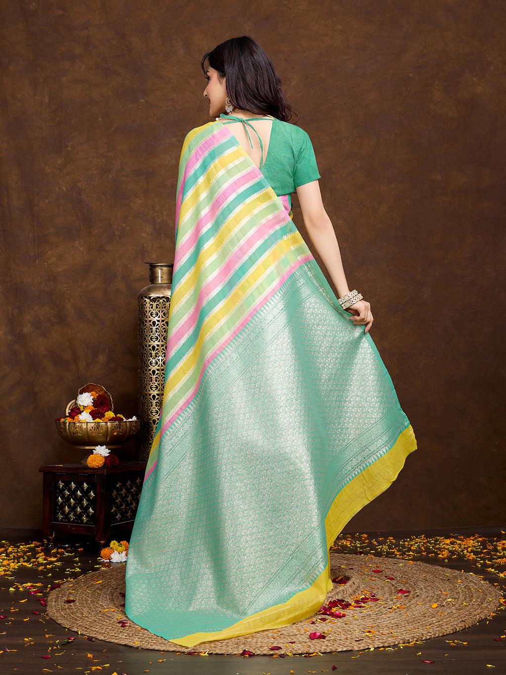 Vedant Vastram Jacquard Work Fancy Bollywood Saree - Seegreen | Grocsy