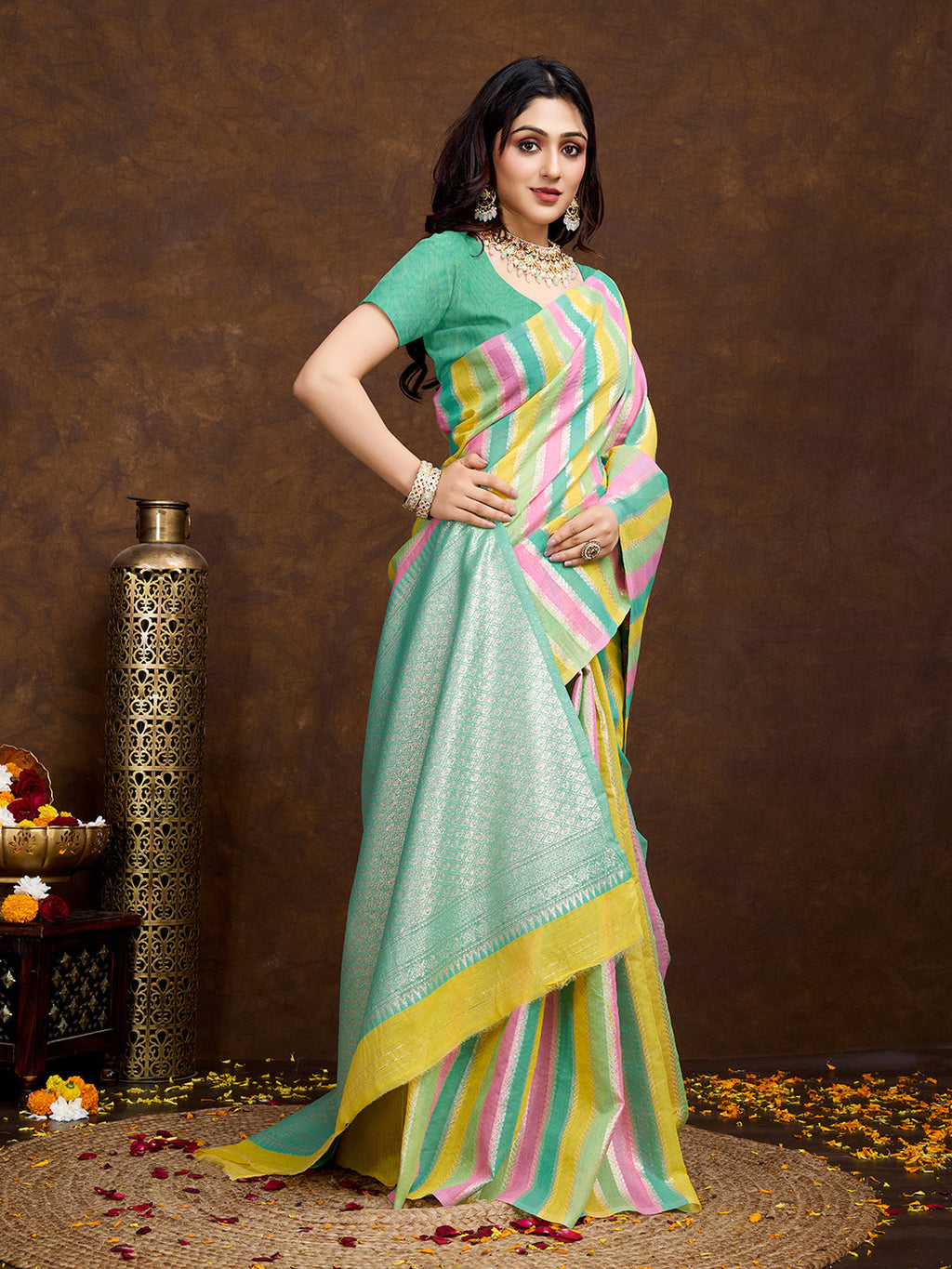 Vedant Vastram Jacquard Work Fancy Bollywood Saree - Seegreen | Grocsy