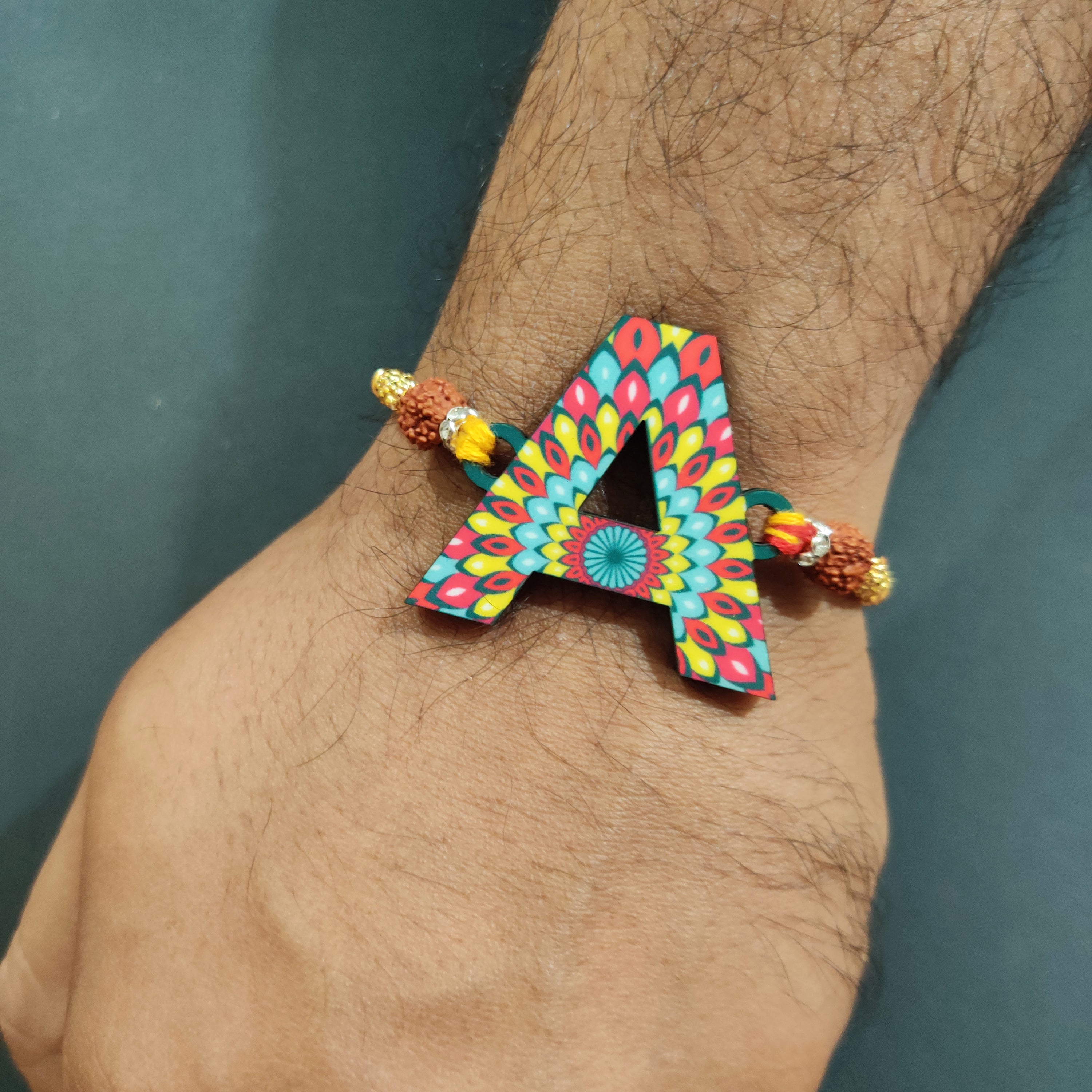 Indianvibez Alphabet A Wooden Rakhi - Kids Rakhi | Grocsy