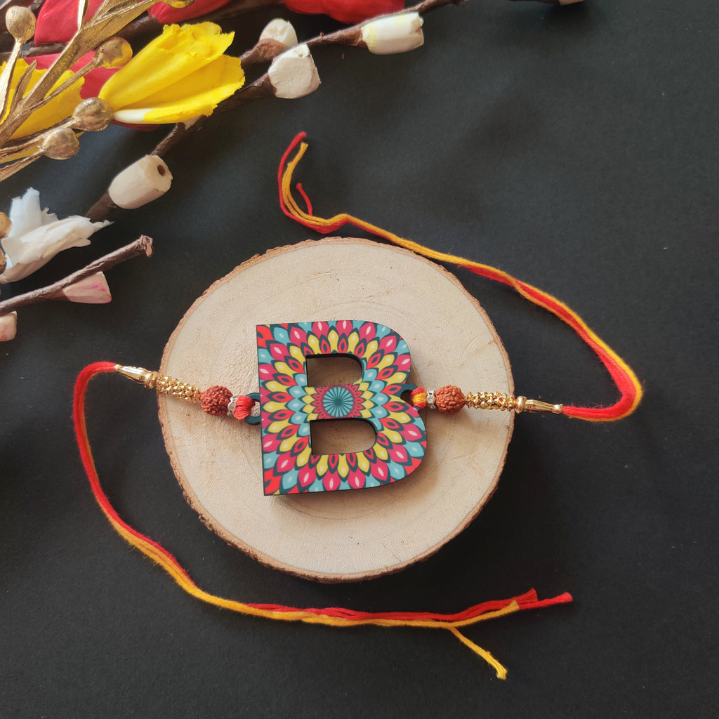 Indianvibez Alphabet B Wooden Rakhi - Kids Rakhi | Grocsy