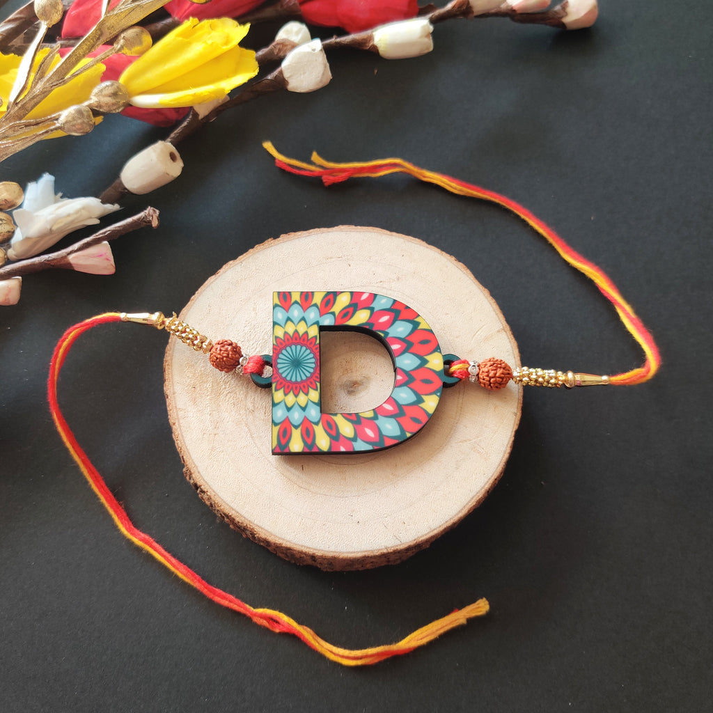 Indianvibez Alphabet D Wooden Rakhi - Kids Rakhi | Grocsy