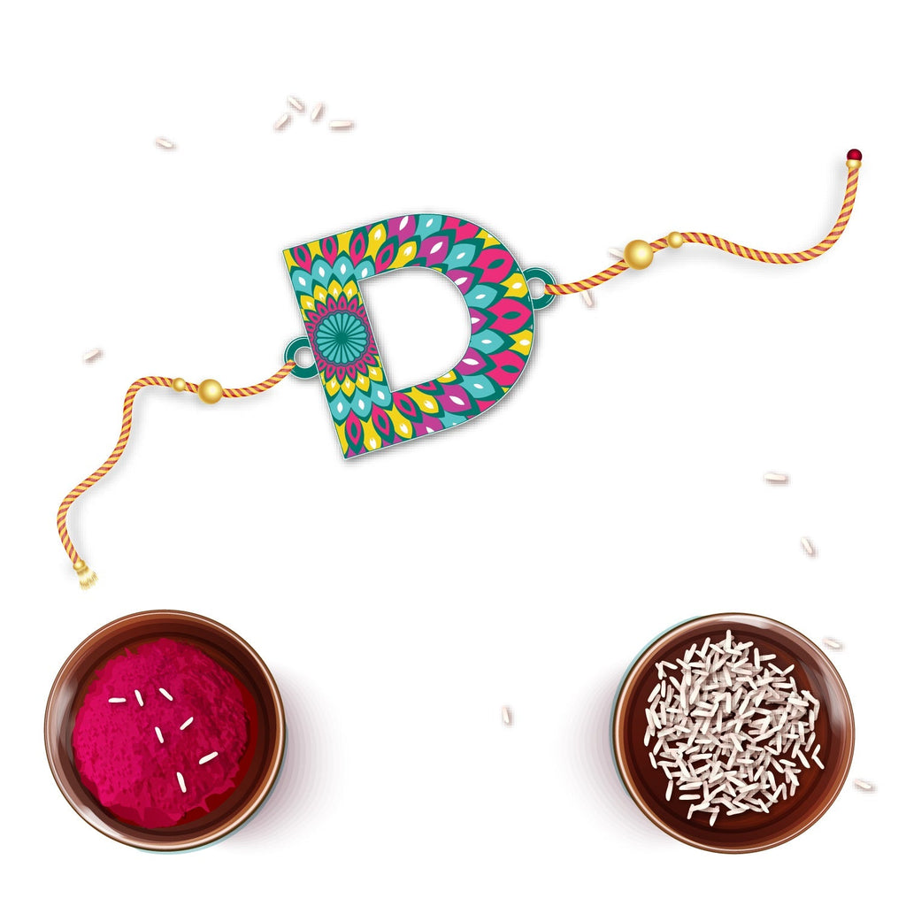 Indianvibez Alphabet D Wooden Rakhi - Kids Rakhi | Grocsy