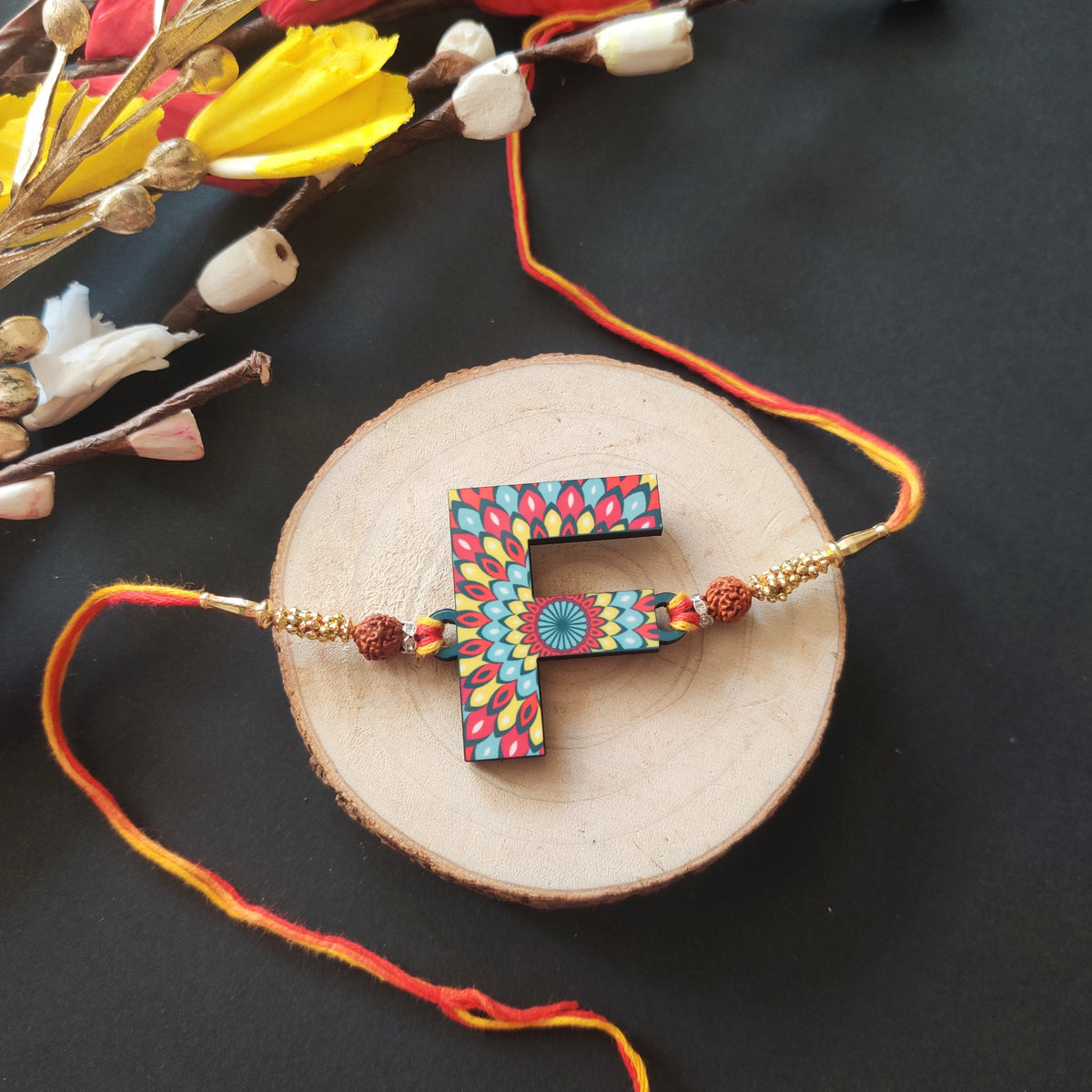 Indianvibez Alphabet F Wooden Rakhi - Kids Rakhi | Grocsy