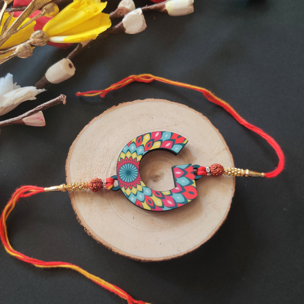 Indianvibez Alphabet G Wooden Rakhi - Kids Rakhi | Grocsy