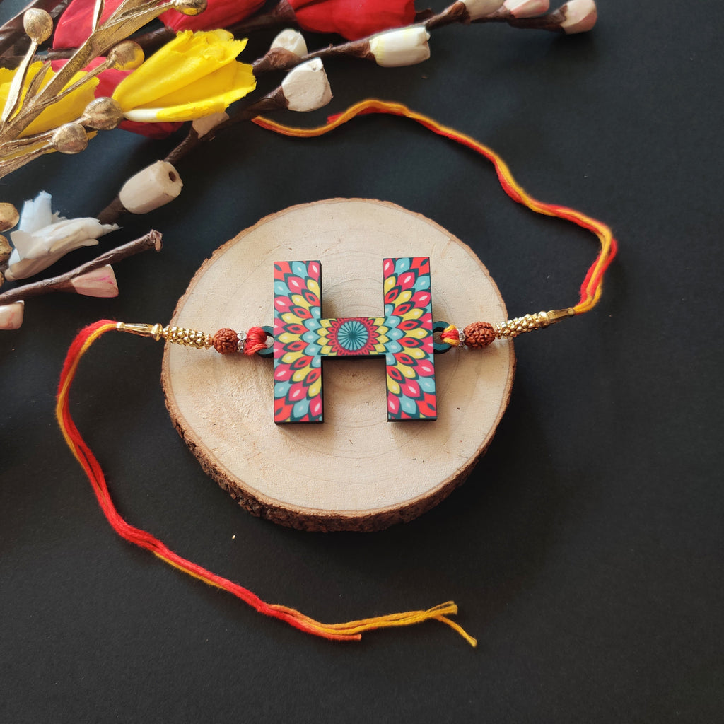 Indianvibez Alphabet H Wooden Rakhi - Kids Rakhi | Grocsy