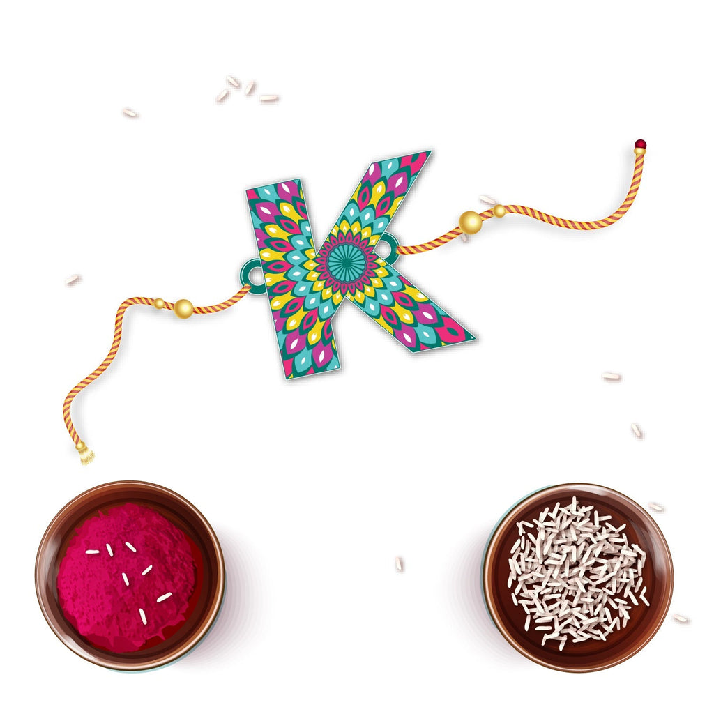 Indianvibez Alphabet K Wooden Rakhi - Kids Rakhi | Grocsy