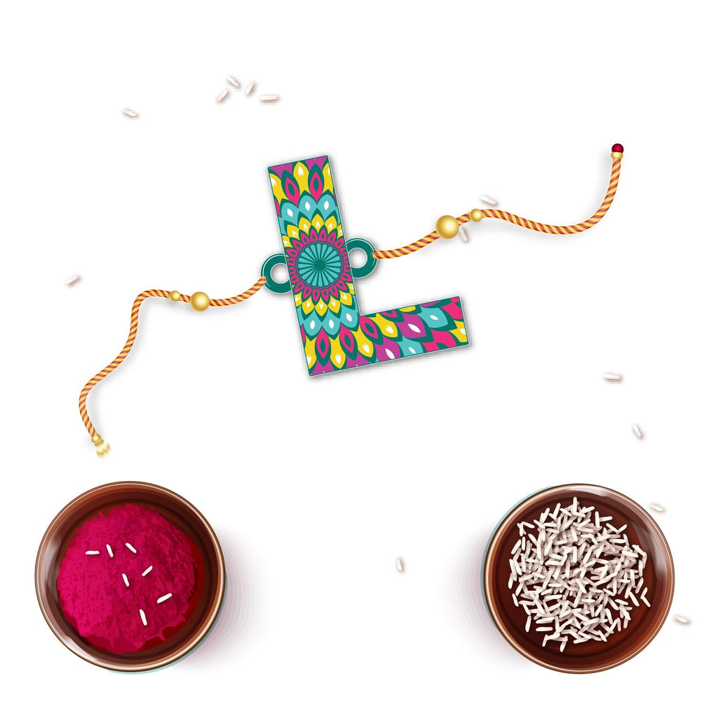 Indianvibez Alphabet L Wooden Rakhi - Kids Rakhi | Grocsy