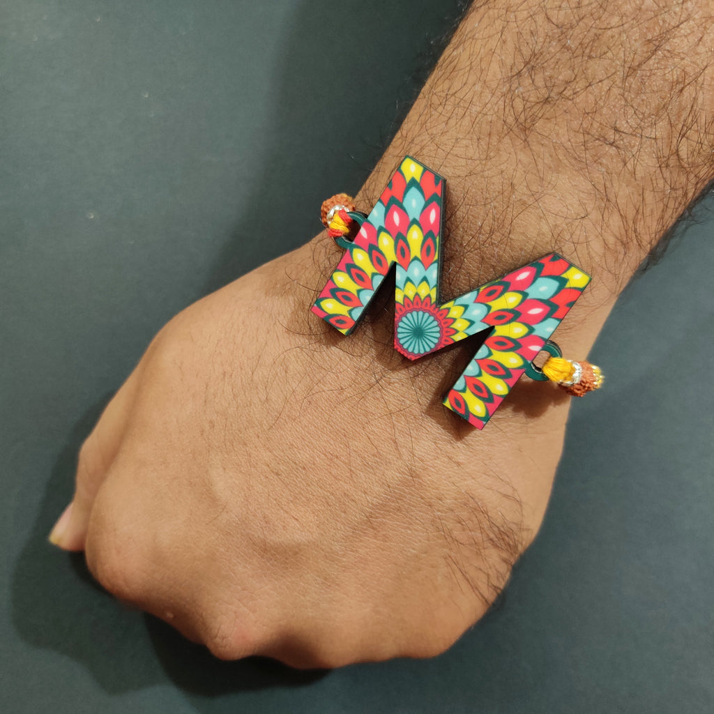 Indianvibez Alphabet M Wooden Rakhi - Kids Rakhi | Grocsy