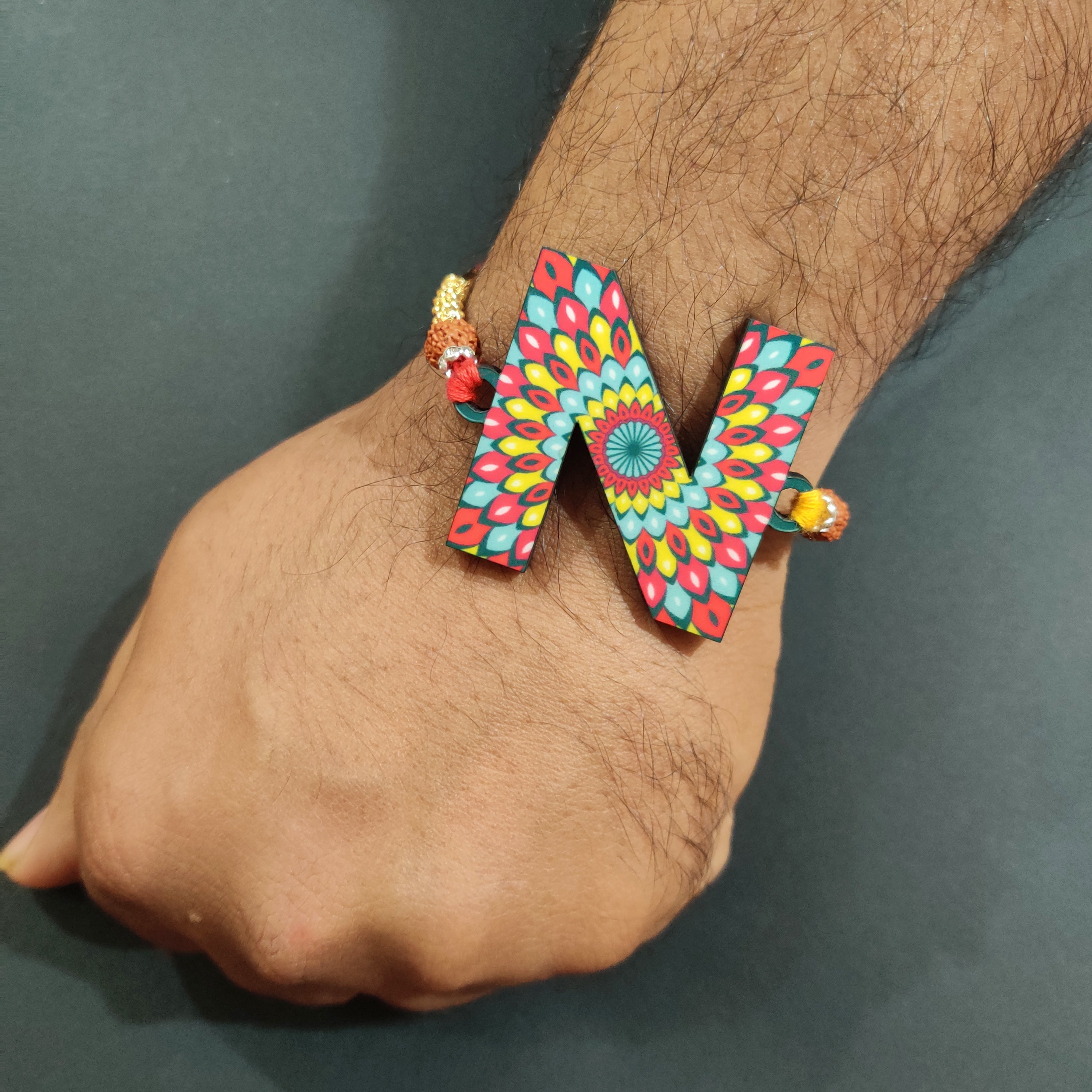 Indianvibez Alphabet N Wooden Rakhi - Kids Rakhi | Grocsy