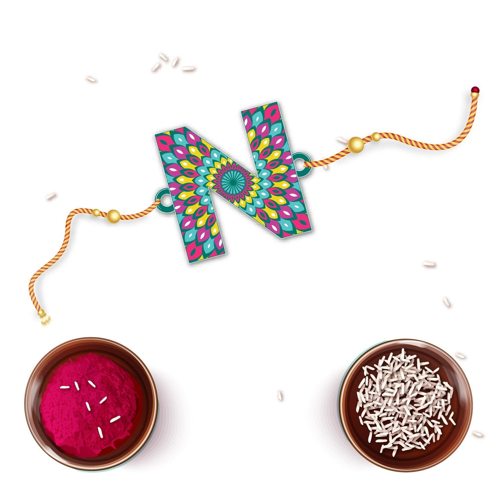 Indianvibez Alphabet N Wooden Rakhi - Kids Rakhi | Grocsy