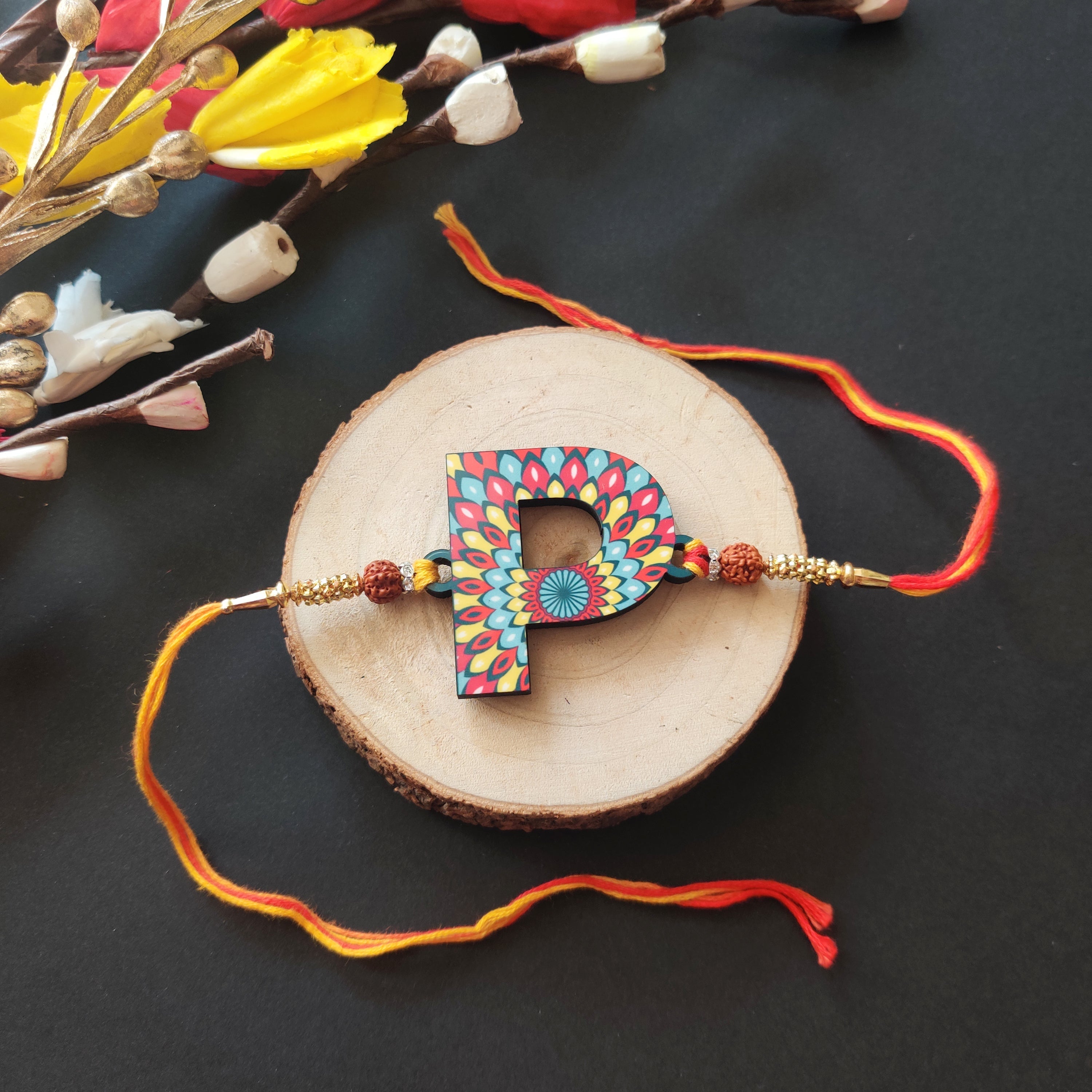 Indianvibez Alphabet P Wooden Rakhi - Kids Rakhi | Grocsy