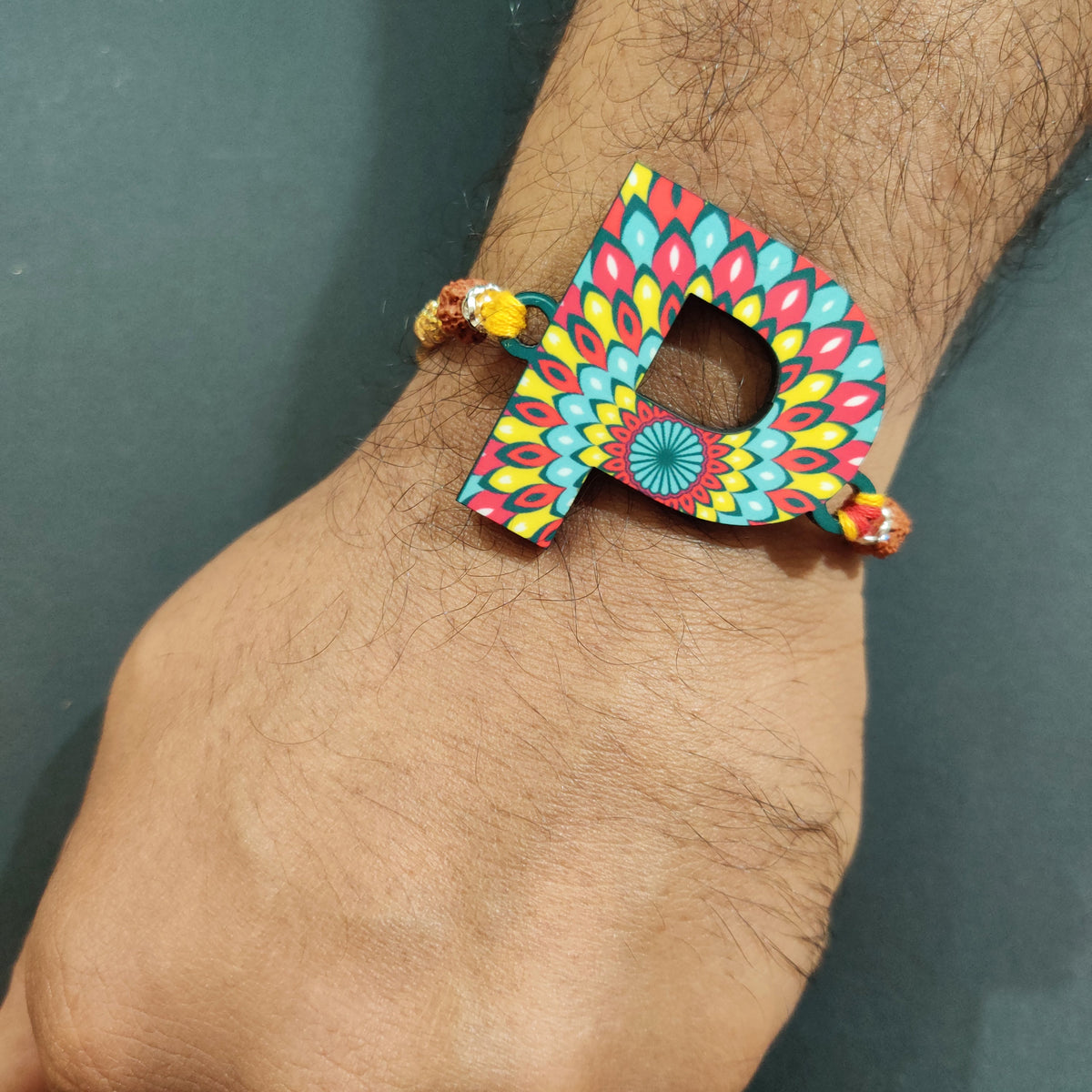 Indianvibez Alphabet P Wooden Rakhi - Kids Rakhi | Grocsy