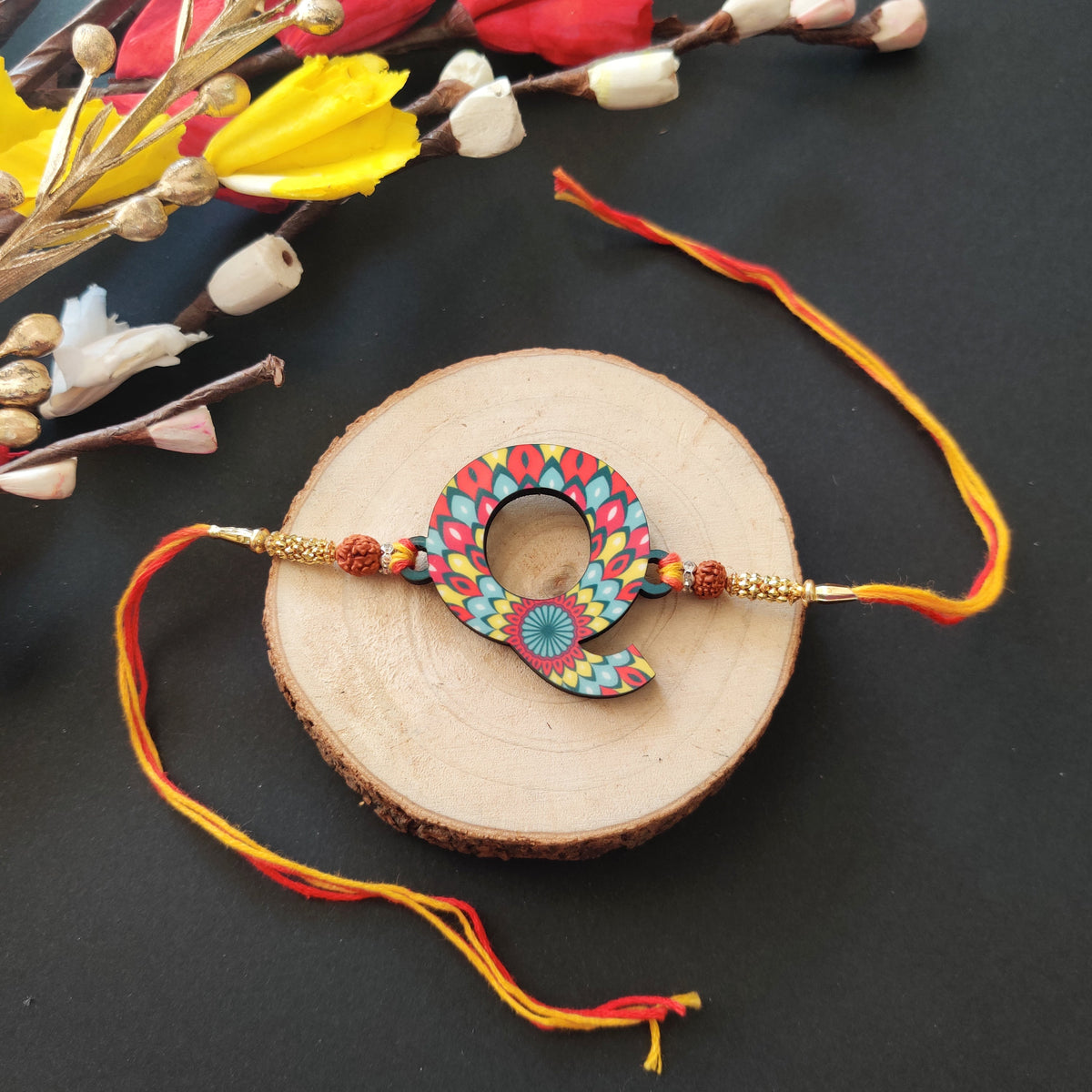 Indianvibez Alphabet Q Wooden Rakhi - Kids Rakhi | Grocsy