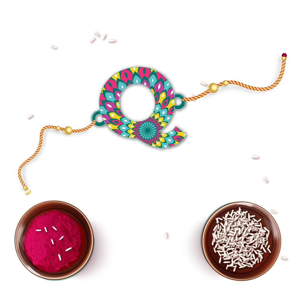 Indianvibez Alphabet Q Wooden Rakhi - Kids Rakhi | Grocsy