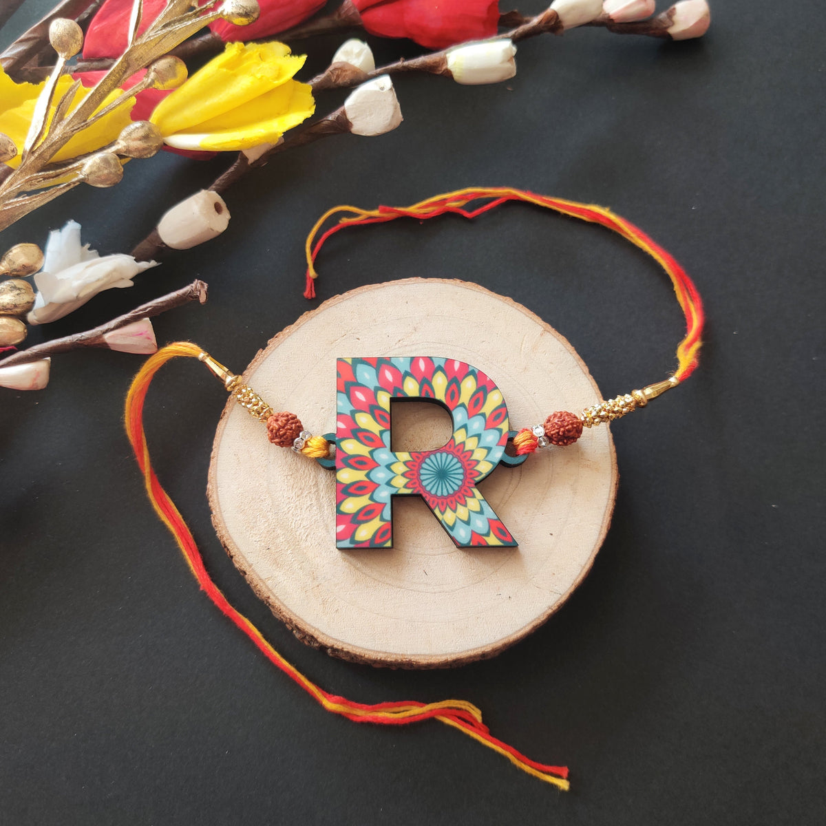 Indianvibez Alphabet R Wooden Rakhi - Kids Rakhi | Grocsy