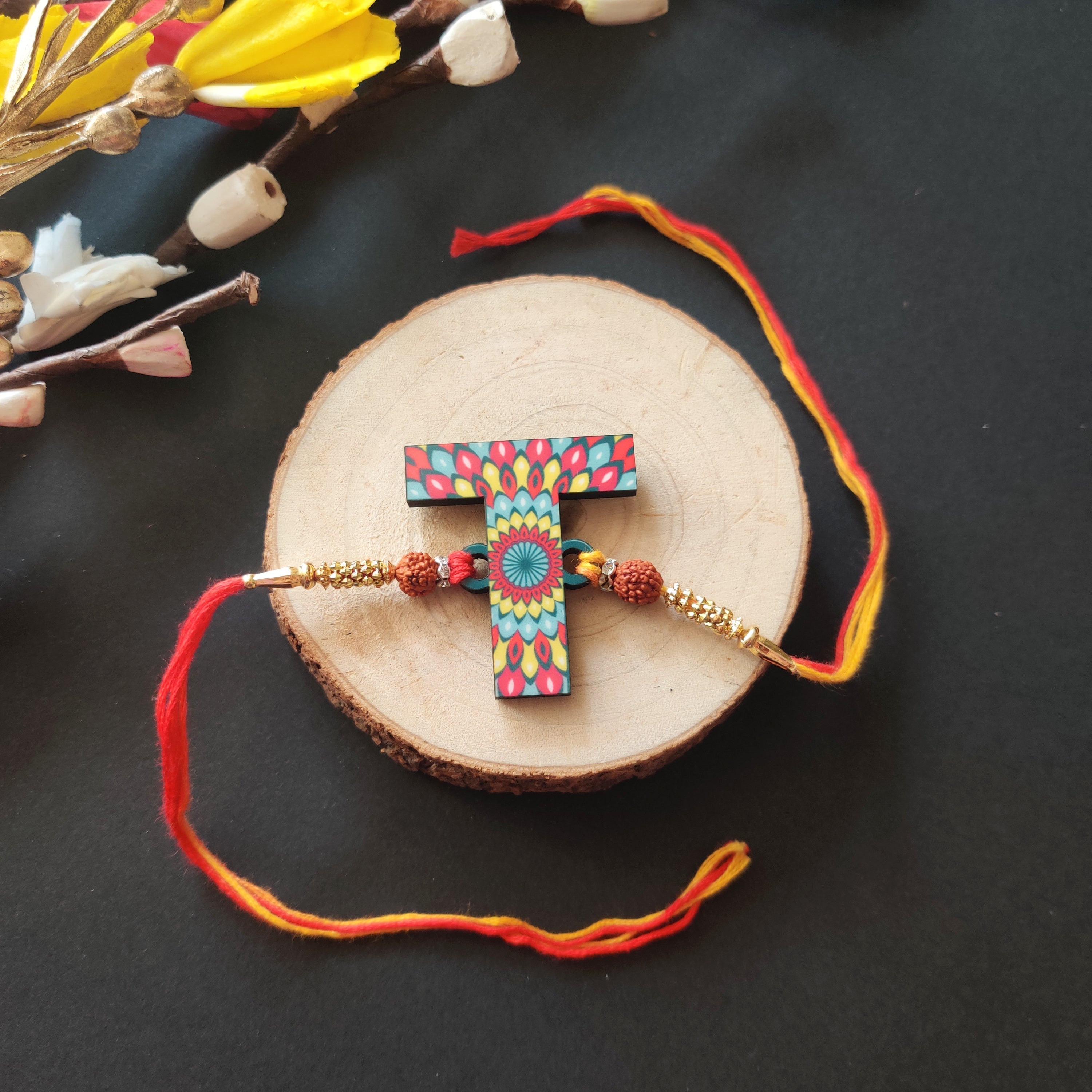 Indianvibez Alphabet T Wooden Rakhi - Kids Rakhi | Grocsy