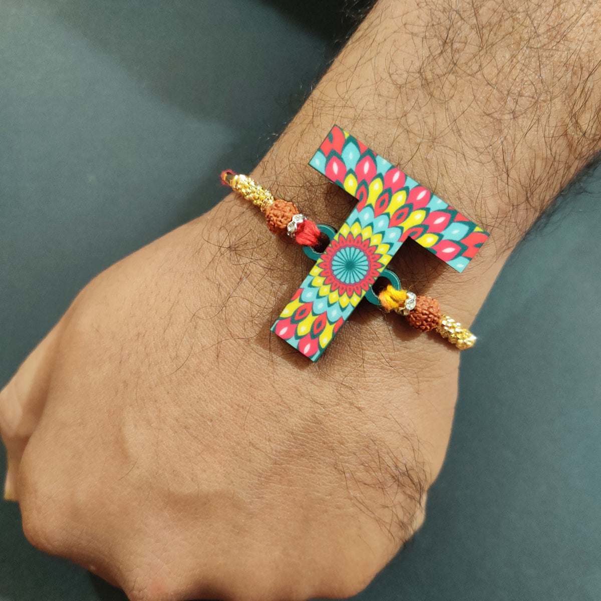 Indianvibez Alphabet T Wooden Rakhi - Kids Rakhi | Grocsy