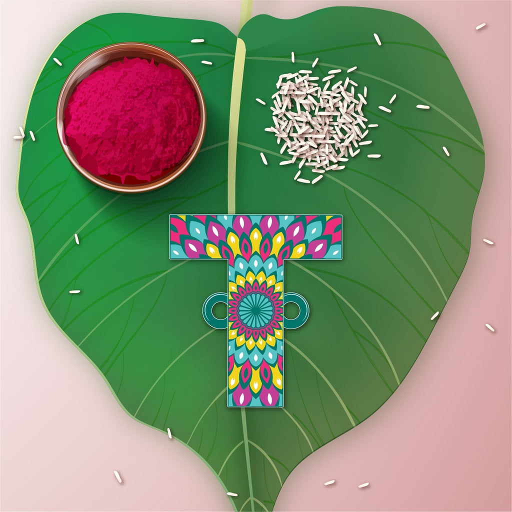 Indianvibez Alphabet T Wooden Rakhi - Kids Rakhi | Grocsy