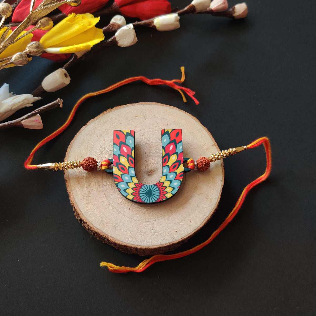 Indianvibez Alphabet U Wooden Rakhi - Kids Rakhi | Grocsy