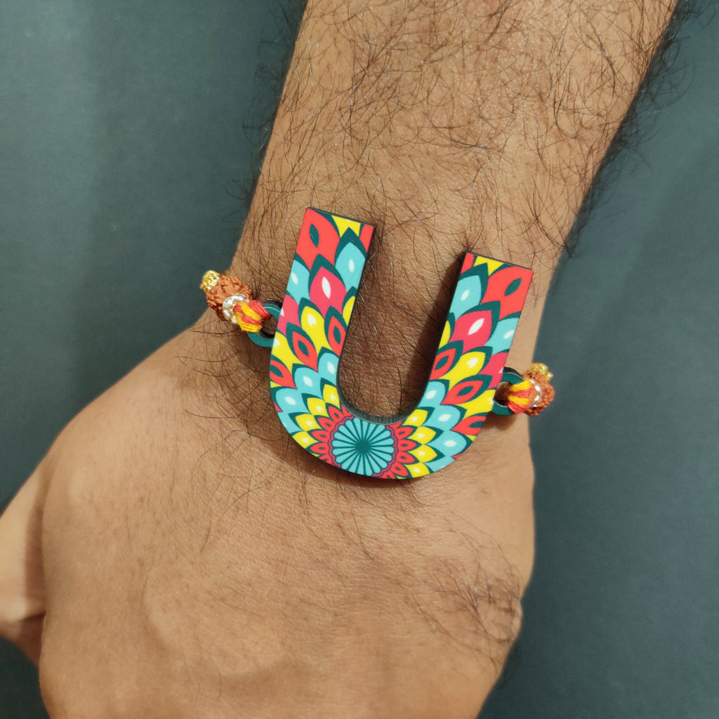 Indianvibez Alphabet U Wooden Rakhi - Kids Rakhi | Grocsy