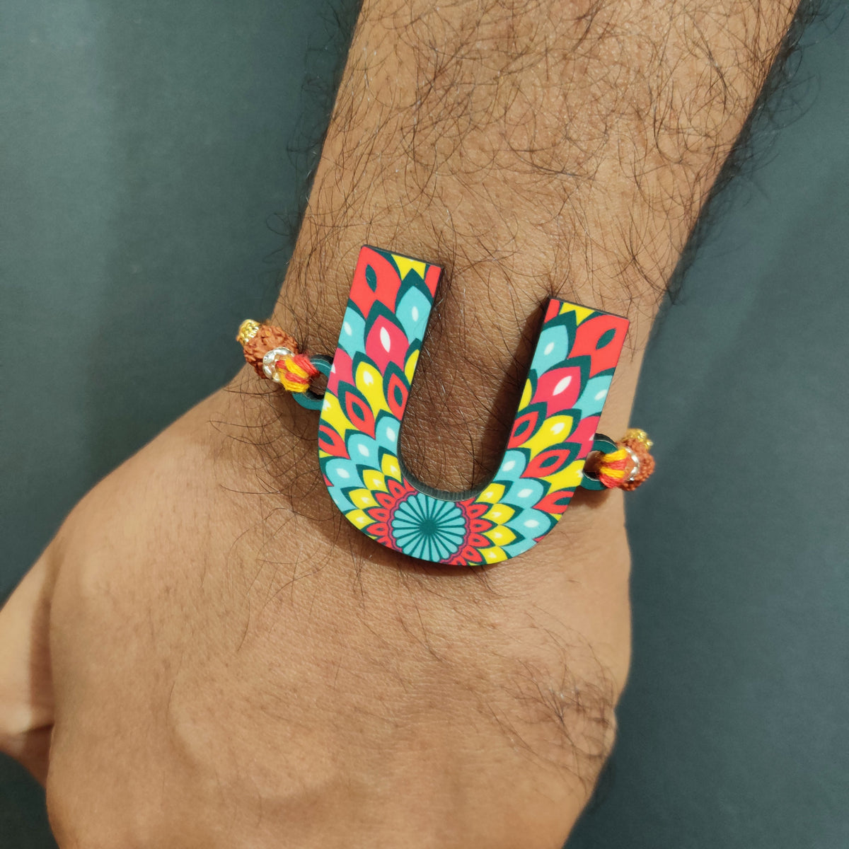 Indianvibez Alphabet U Wooden Rakhi - Kids Rakhi | Grocsy