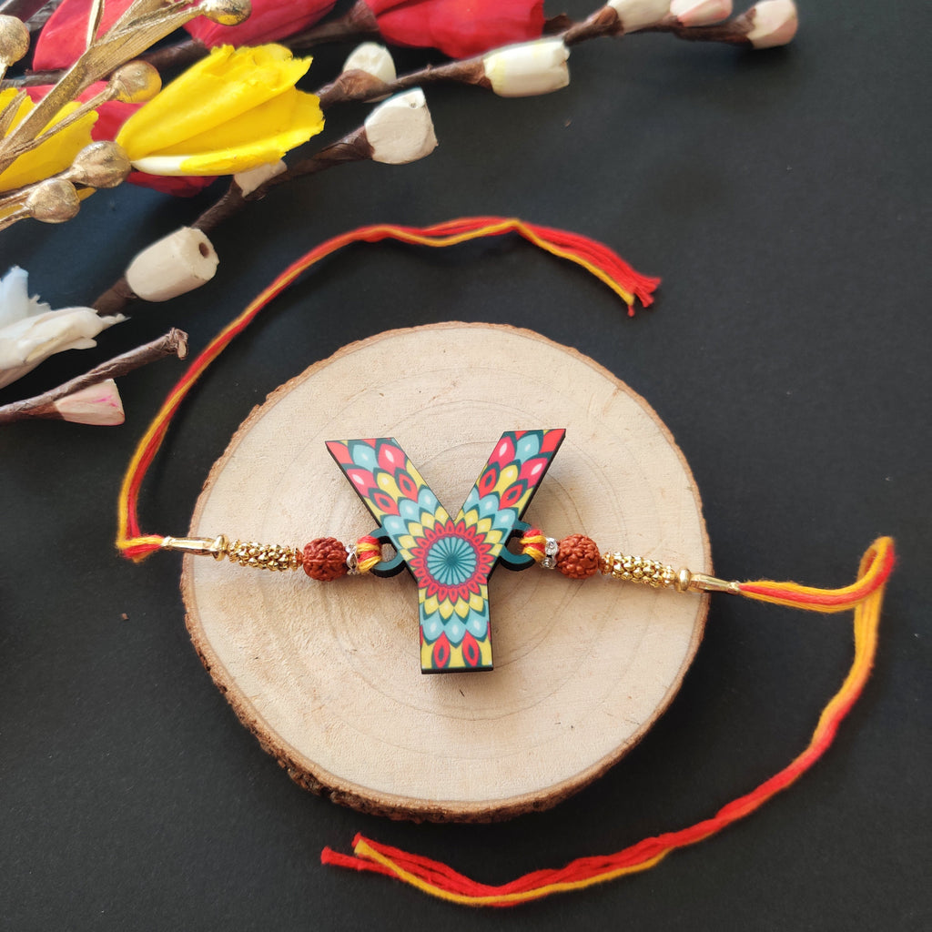 Indianvibez Alphabet Y Wooden Rakhi - Kids Rakhi | Grocsy