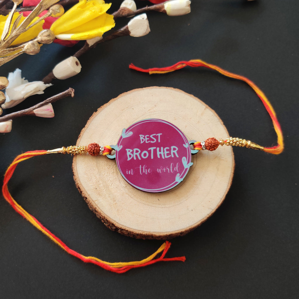 Indianvibez Best Brother in the World Wooden Rakhi with Rudraksha Thread| Rakhi for Bhaiya, Shop India - Kids Rakhi | Grocsy