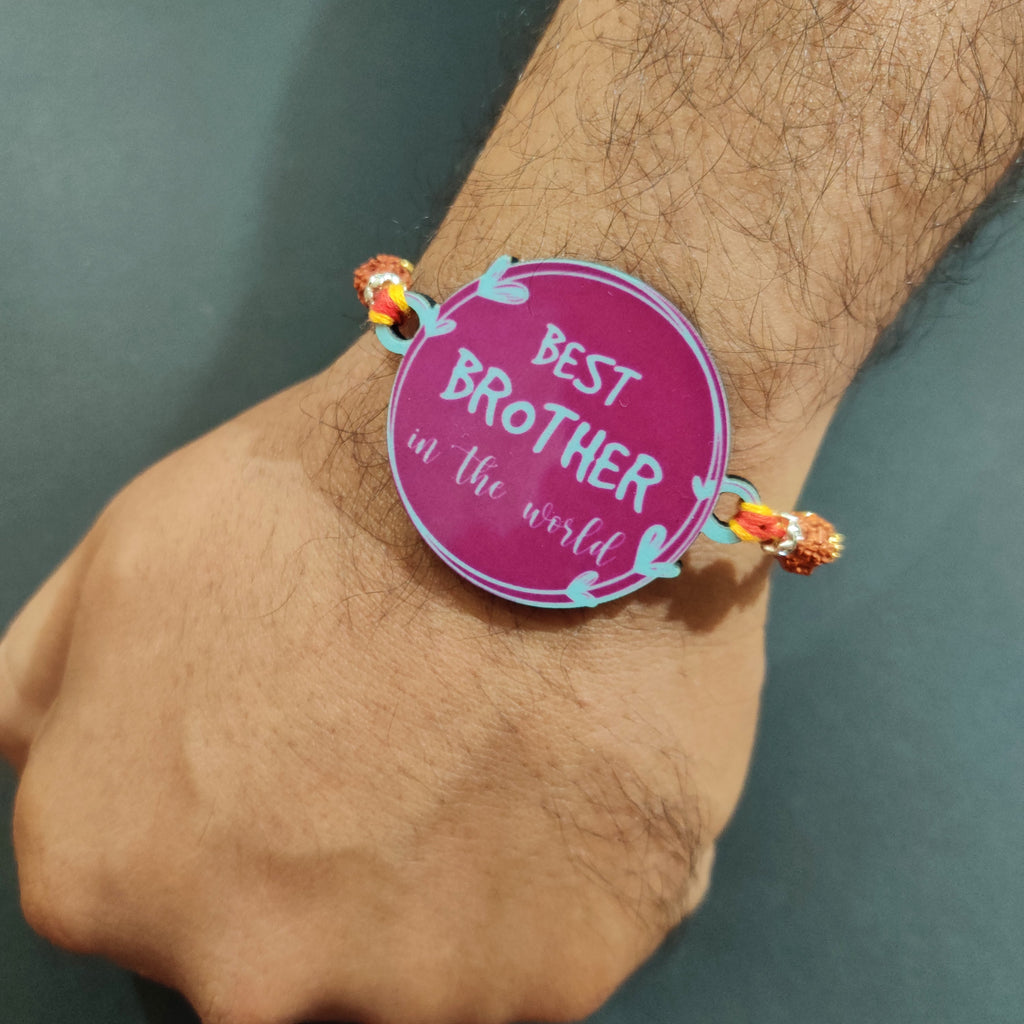 Indianvibez Best Brother in the World Wooden Rakhi with Rudraksha Thread| Rakhi for Bhaiya, Shop India - Kids Rakhi | Grocsy