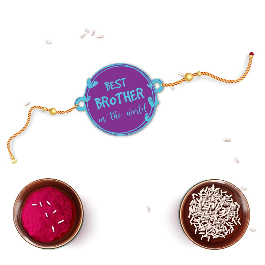 Indianvibez Best Brother in the World Wooden Rakhi with Rudraksha Thread| Rakhi for Bhaiya, Shop India - Kids Rakhi | Grocsy