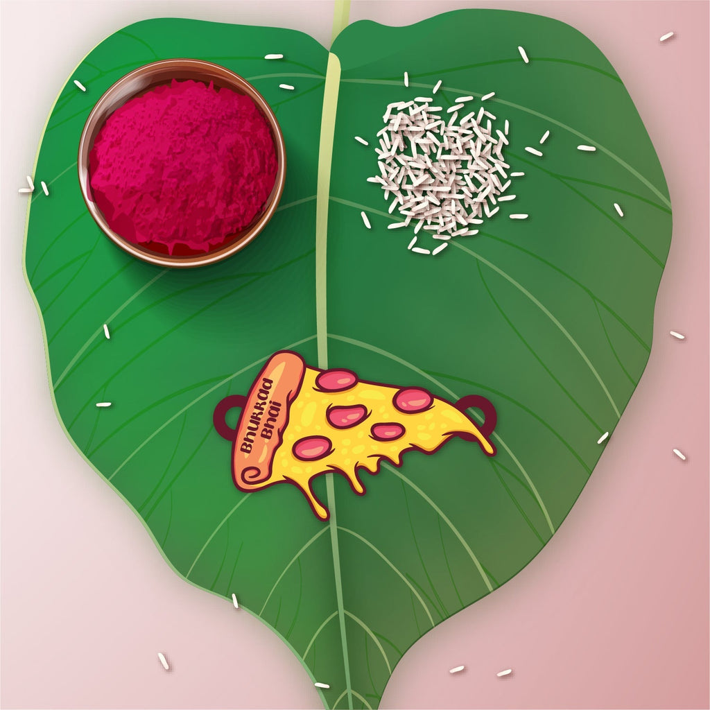 Indianvibez Bhukkad Bhai Pizza Wooden Rakhi with Rudraksha, Food Rakhi for Brother, Shop India - Kids Rakhi | Grocsy